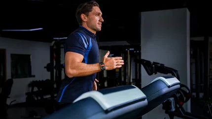 This Man Is Using A Smartwatch To Monitor His Exercise On An Indoor Treadmill | KOSPET Smart Watch