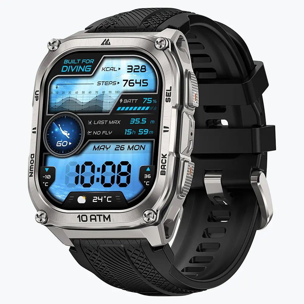 KOSPET tank m4 smartwatch silver with silicone straps#color_silver^package_Silicone Basic