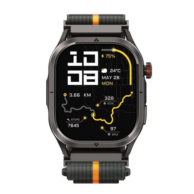 kospet-22mm-woven-nylonsport-loop-strap#color_Dark Grey / Orange Stripe