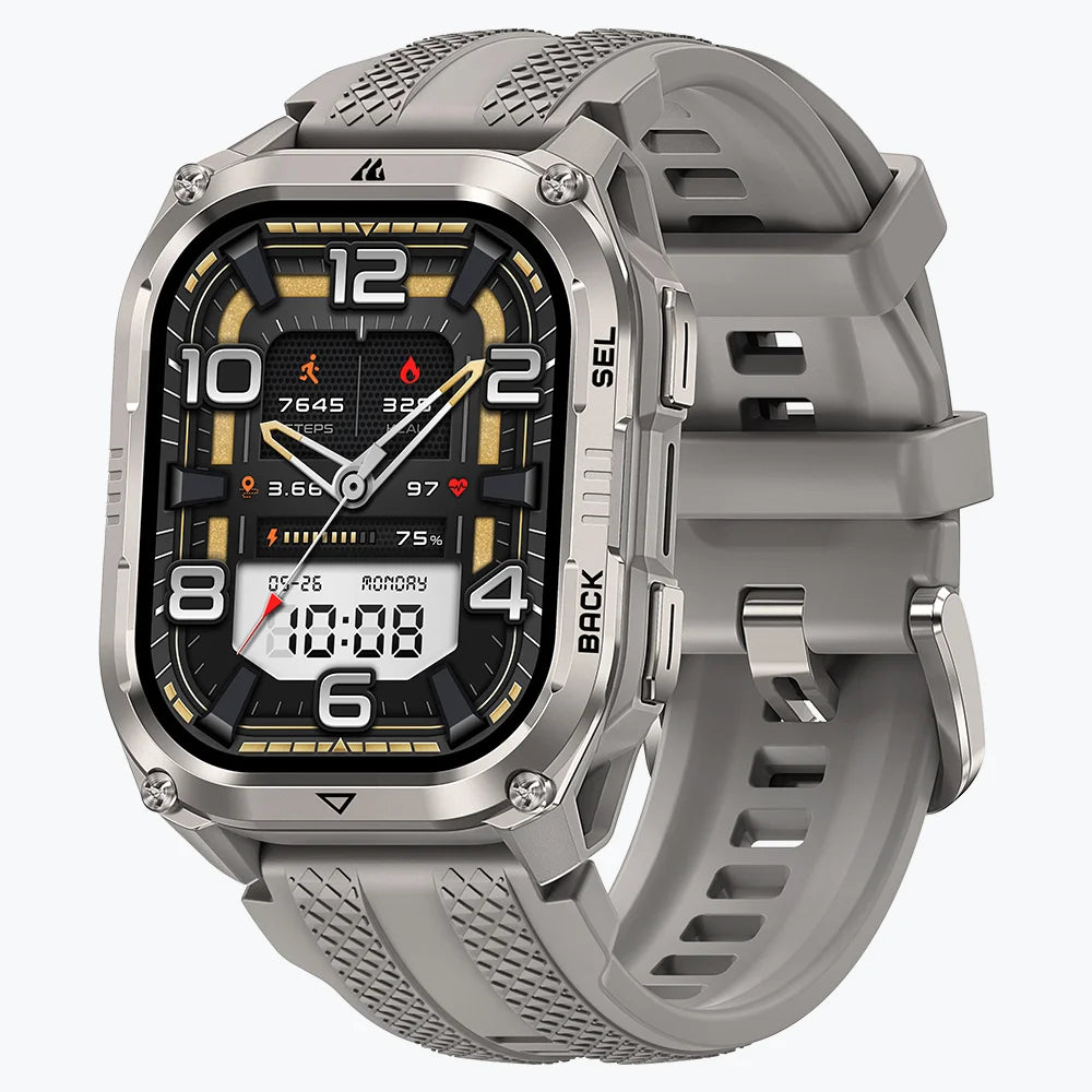 Kospet Pulse 2 Smartwatch Silver With Black Silicone Strap #color_silver