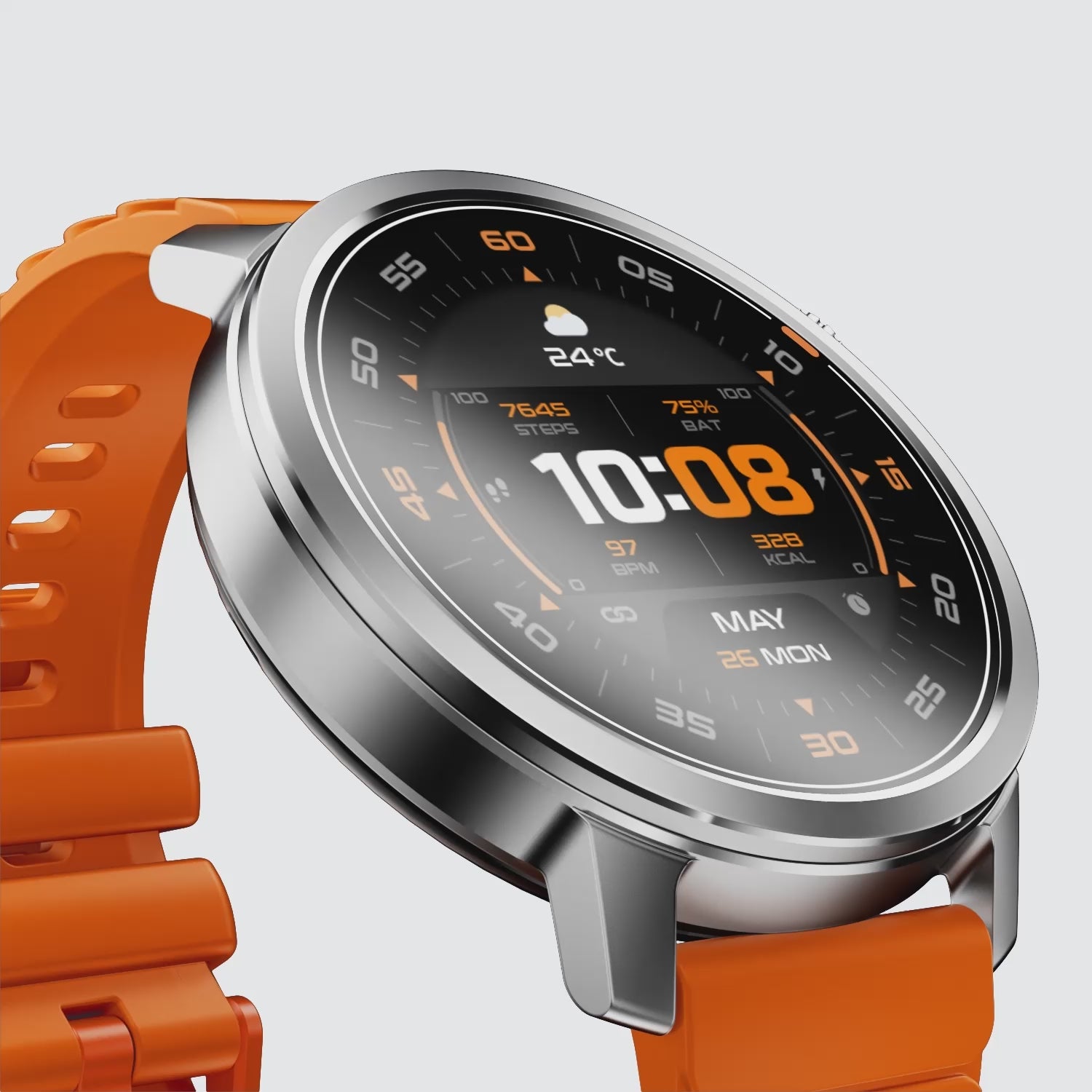 Kospet Magic Orb Smartwatch Silver With Orange Silicone Strap#color_silver