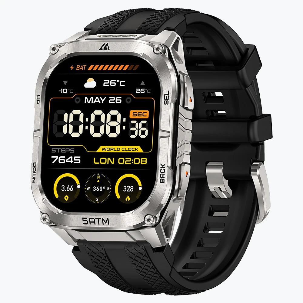 KOSPET tank m4c smartwatch silver with silicone straps#color_silver^package_Silicone Basic