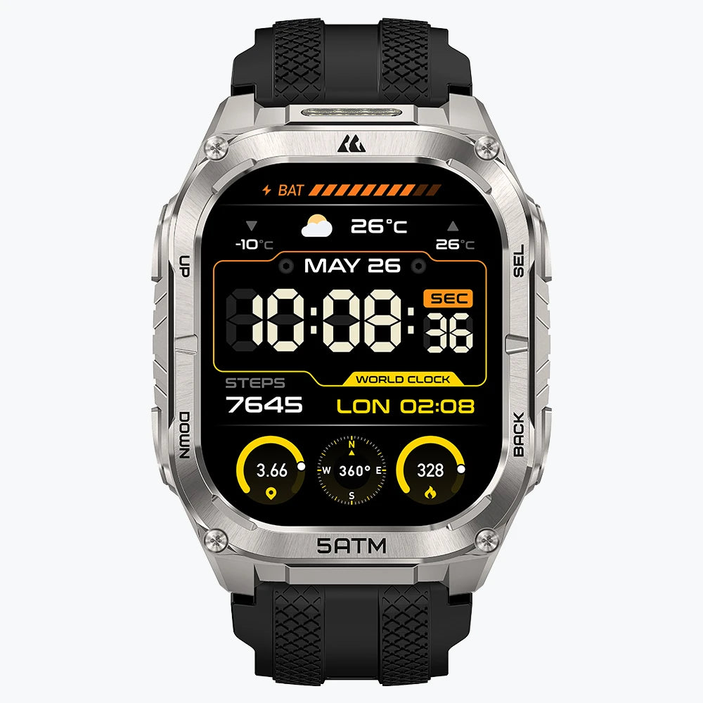 KOSPET tank m4c smartwatch silver with silicone straps#color_silver^package_Silicone Basic