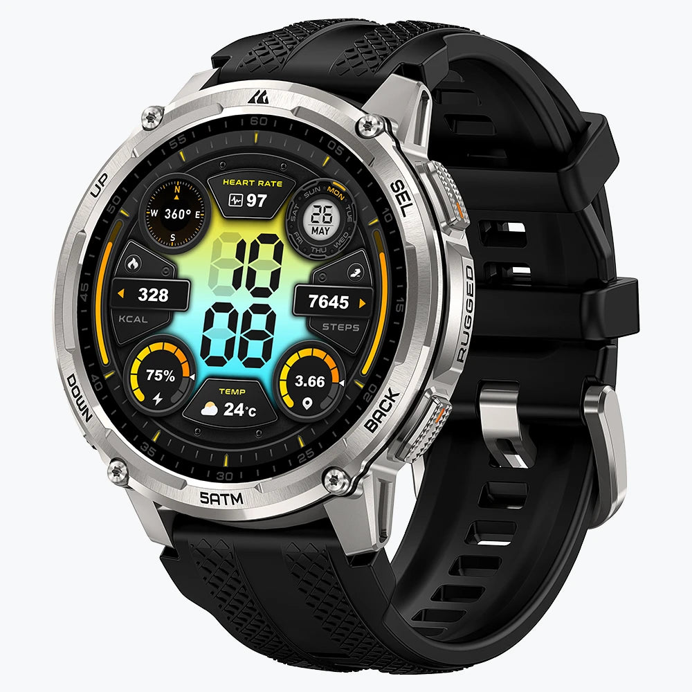 KOSPET tank t4c smartwatch silver with silicone straps#color_silver^package_Silicone Basic
