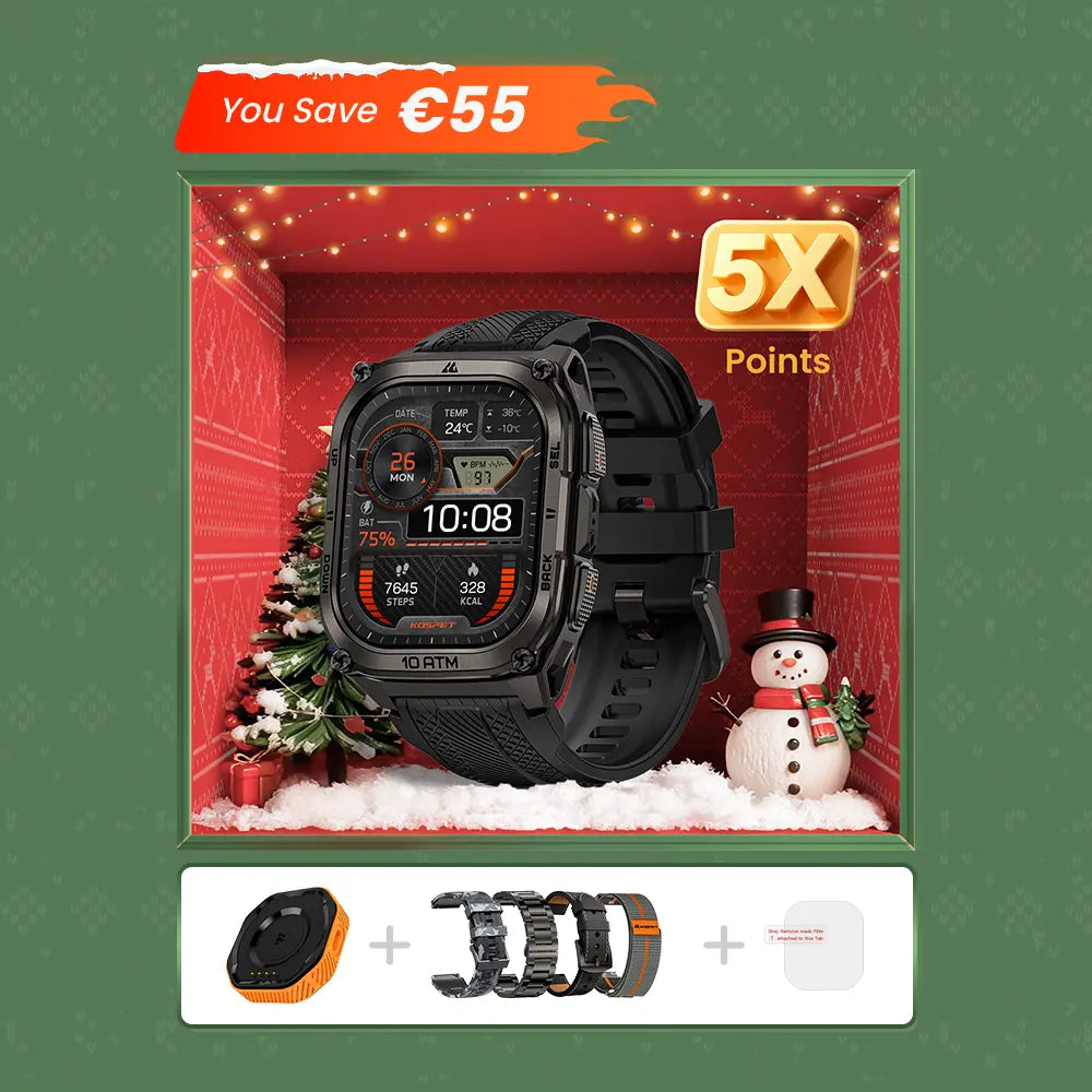 KOSPET tank M4 smartwatch black bundle#color_black^package_Xmas Exclusive Bundle