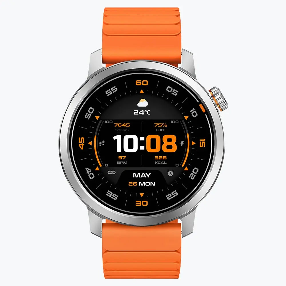 Kospet Magic Orb Smartwatch Silver With Orange Silicone Strap#color_silver