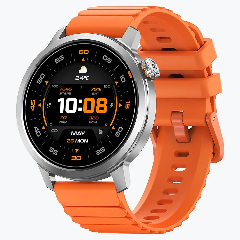 Kospet Magic Orb Smartwatch Silver With Orange Silicone Strap#color_silver