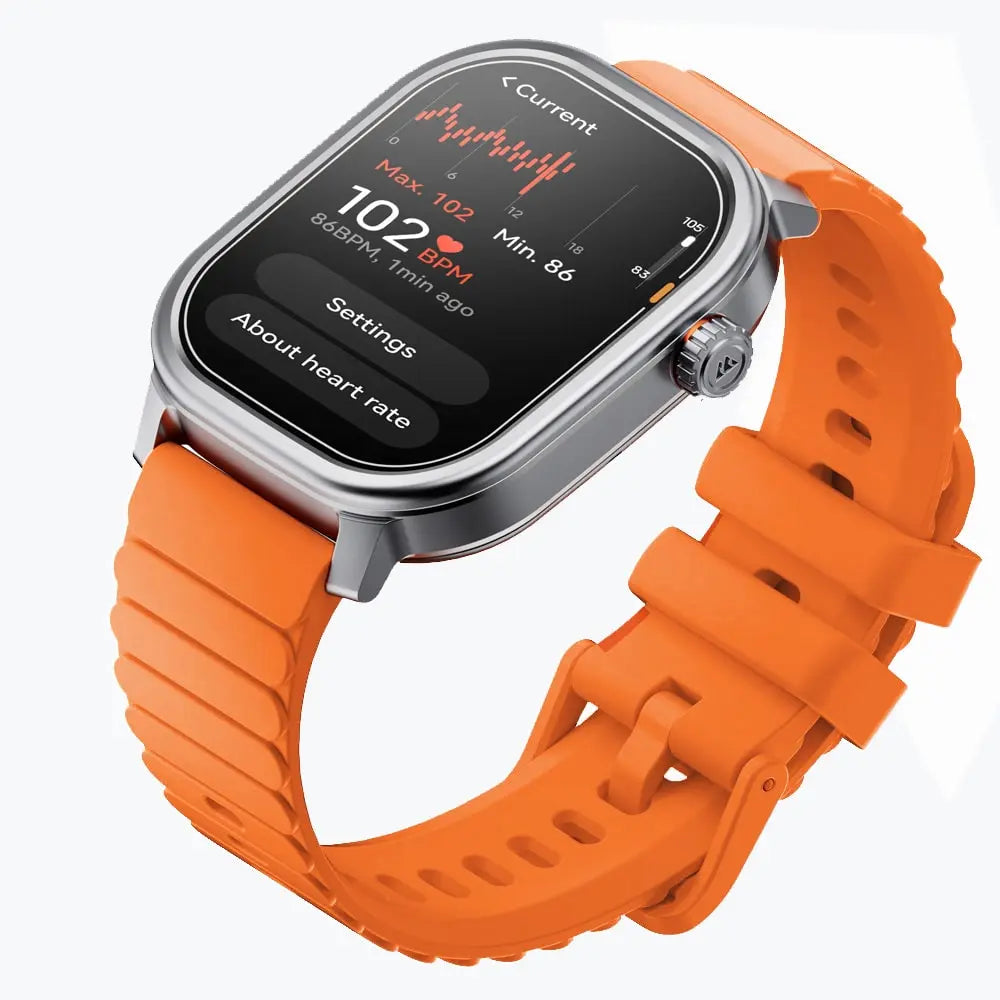 Kospet Magic Pluse Smartwatch Silver With Orange Silicone Strap #color_silver