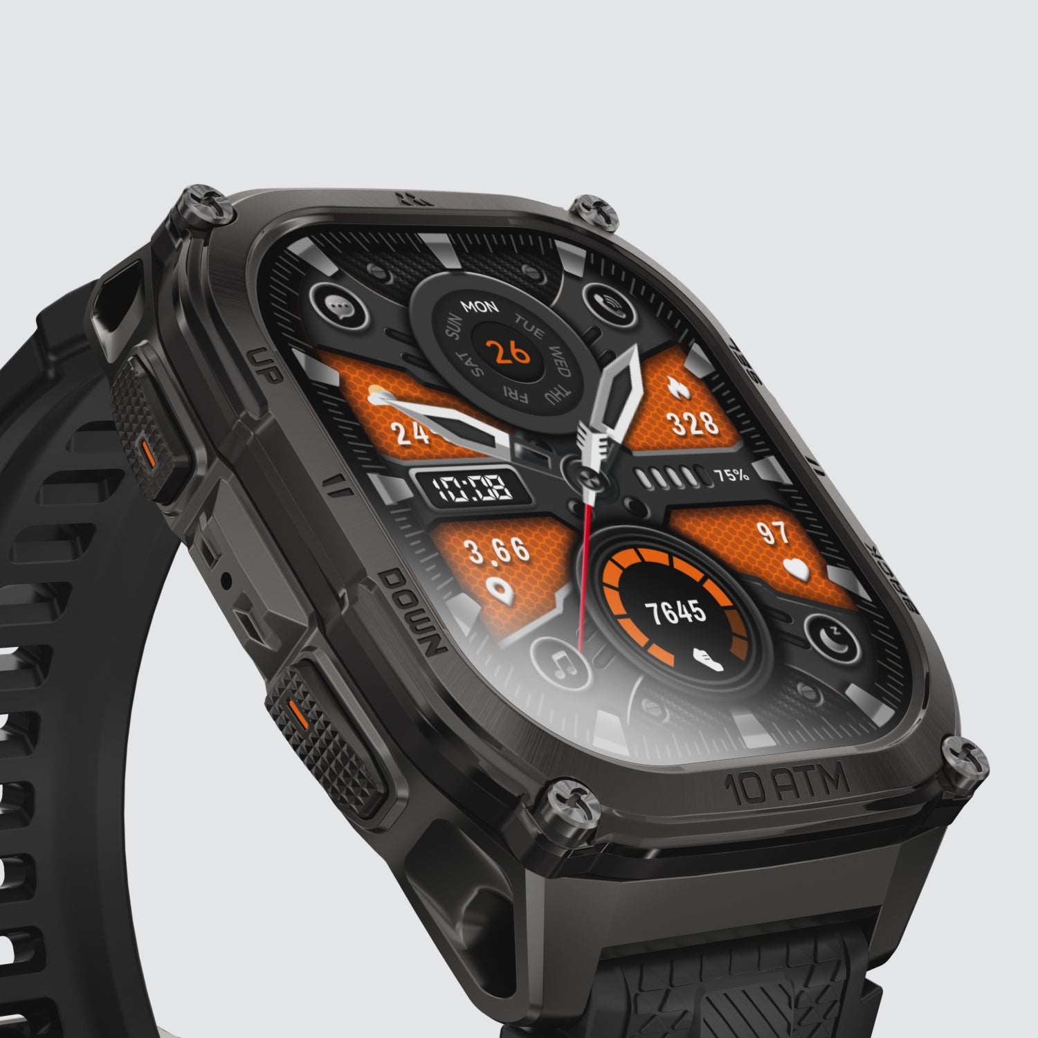 KOSPET tank m4 smartwatch black with silicone straps#color_black