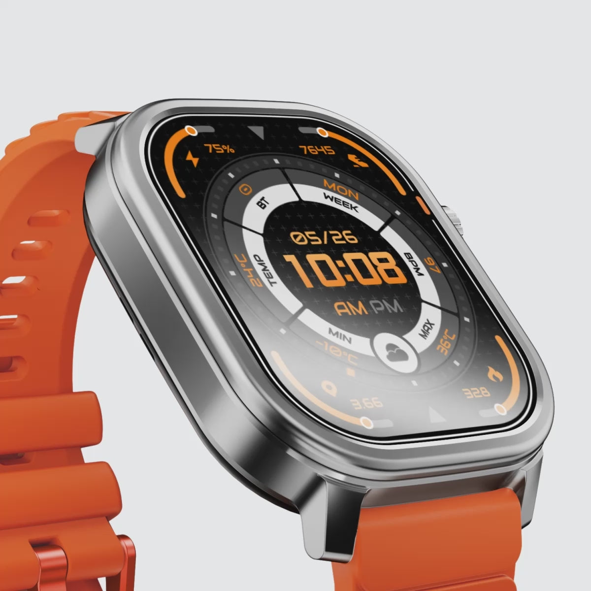 Kospet Magic Pluse Smartwatch Silver With Orange Silicone Strap #color_silver